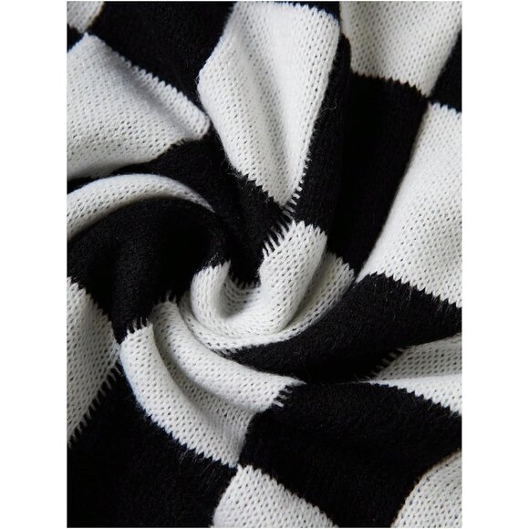 Women's Oversized Checkered Sweater Cardigan Long Sleeve Open Front Tops - Picture 5 of 5